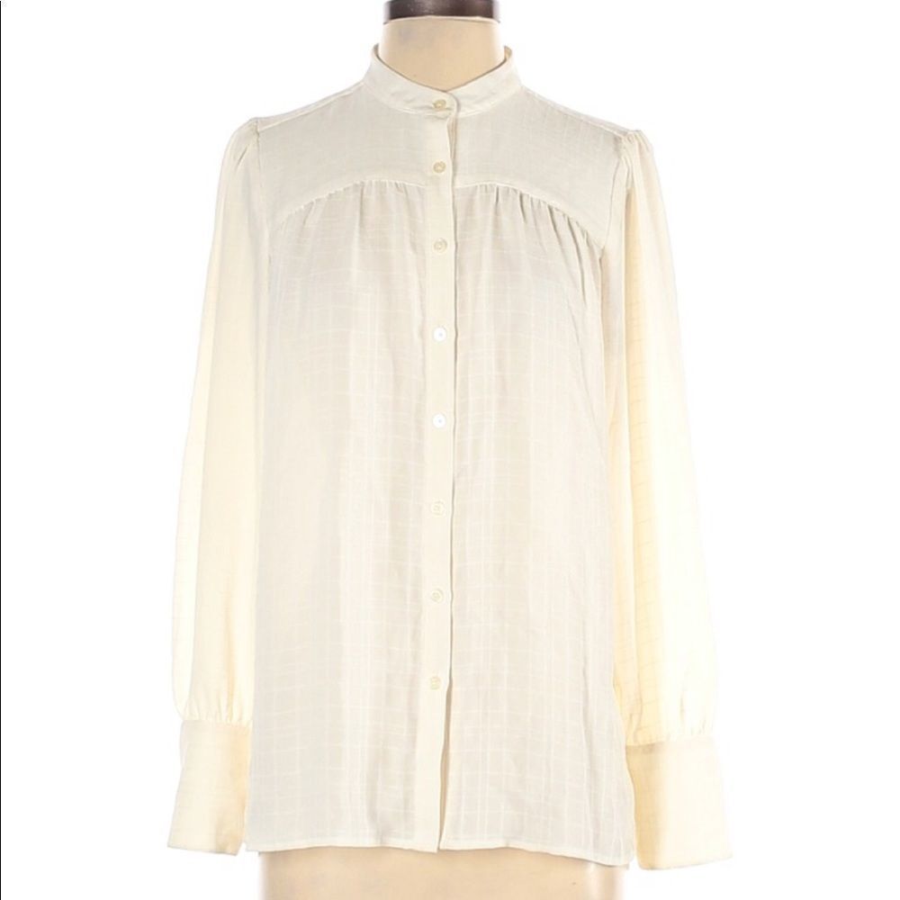 Loft Long Sleeve Ivory Button Front Blouse Size Small